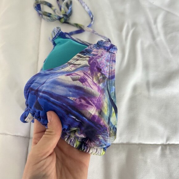 Athleta Womens Medium M Tropical Rainforest Triangle Tie Bikini Top Purple - Picture 5 of 5